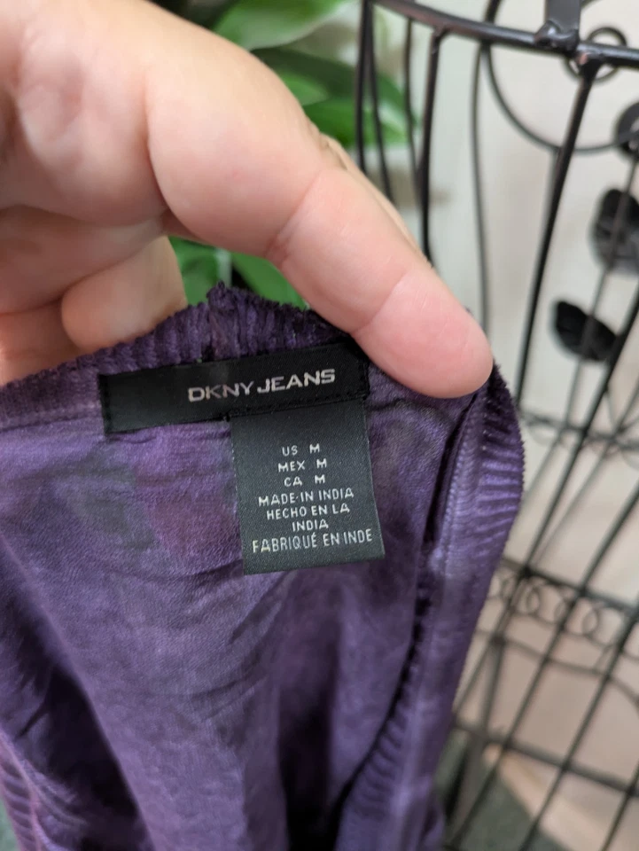 Cárdigan DKNY Donna Karan NY púrpura malla abierta tejido asimétrico frente cascada Foto 4 de 4