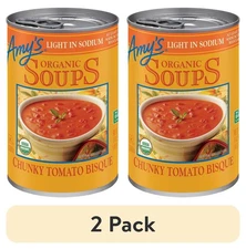 (2 pack) Amy’s Organic Tomato Bisque, Light Sodium Chunky, 14.5 Oz Canned Soup