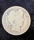 1908-O US Barber Quarter Silver – Liberty Head – New Orleans Mint - Worn