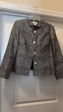 Talbots Womens Size 12 Wool Silk Blend Elephant Print Jacket Blazer Blouse Top