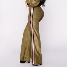 Fashion Nova Gold Night Flight Pants Wide Leg Glitter Retro Funky Y2K Size XS