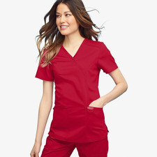 Cherokee Workwear Revolution v neck Scrub Top Red Mock Wrap WW610 XS Ultra NWT