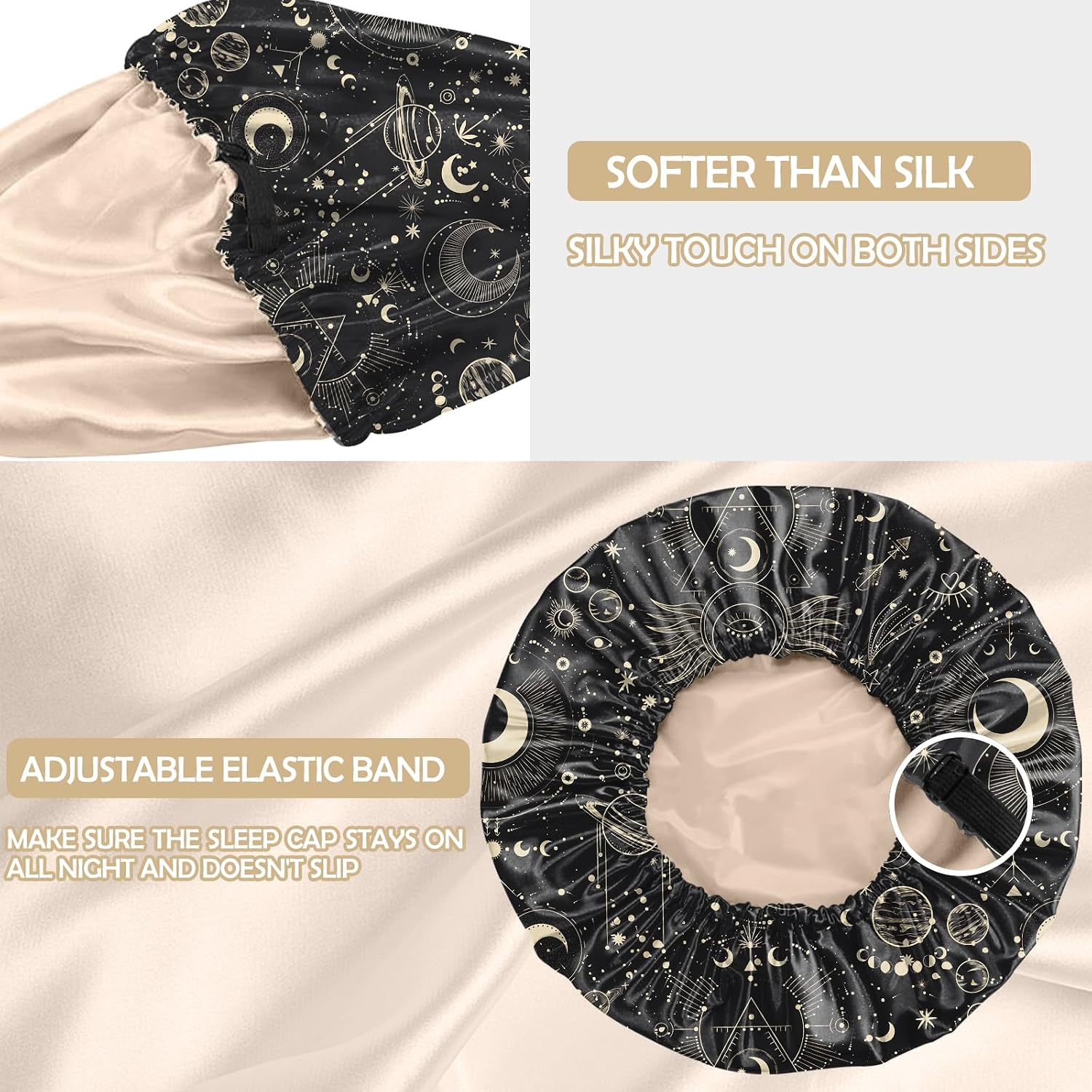 Issue With Patterns Satin Hair Bonnet Silk Bonnet for Sleeping Double Layer Elastic ...