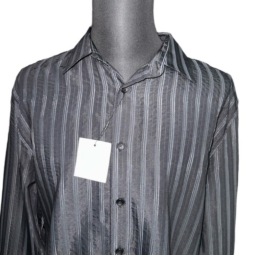 ZARA NWT MENS STRIPED TRANSLUCENT LONG SLEEVE SHIRT IN BLACK-SIZE XL - Picture 7 of 13