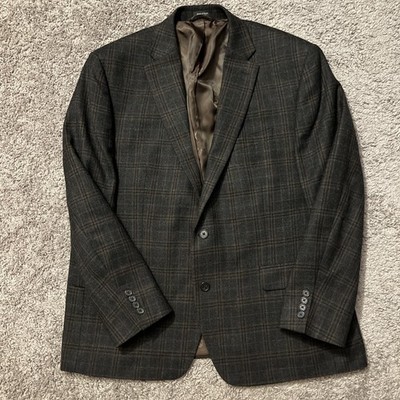 Ralph Lauren Blazer Men 48R Black Rust Window Pane Plaid Wool Blend Jacket