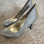 Fioni Women’s Silver Glitter Faux Leather Round Toe Slip On Stiletto Pumps US 10 — photo 2