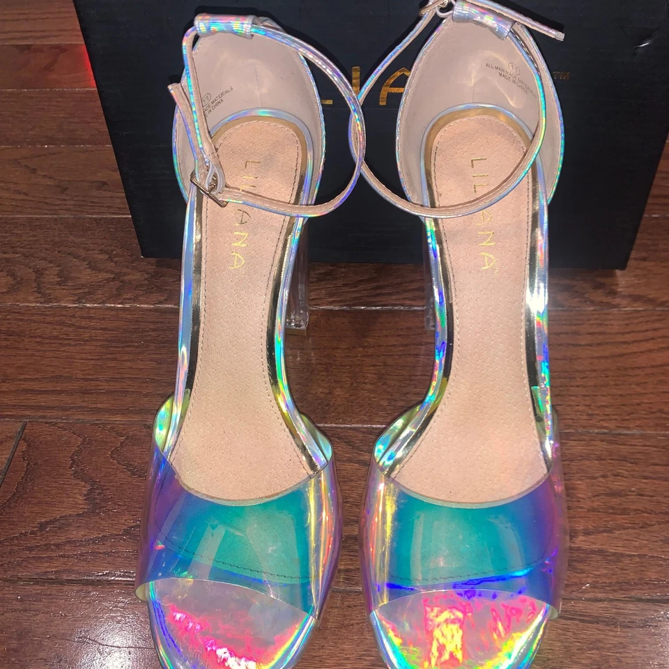 Женские радужные туфли LILIANA с открытым носком и ремешком на лодыжке размер 11 — Party Club Sho - Изображение 2 из 4
