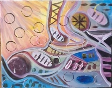 Mitochondria, Acrylic Painting - 16x20 Hand Painted Artwork on Canvas