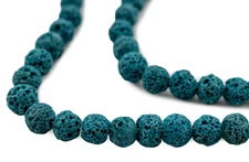 Teal Green Volcanic Lava Beads 8mm Round Gemstone 15 Inch Strand