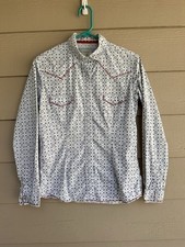 Panhandle Slim Western Shirt Womens Blue  White Pearl Snap Sz Small B42 
