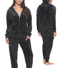 Felina Women's S Velour Hoodie Jogger Set Black H0492