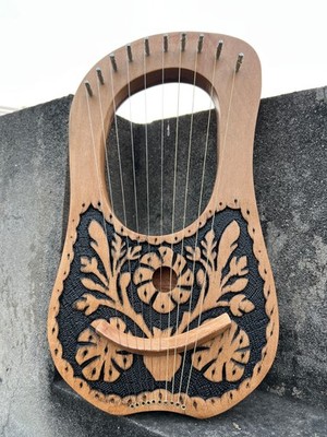 Roosewood 10-string Lyre Harp with Floral Carving