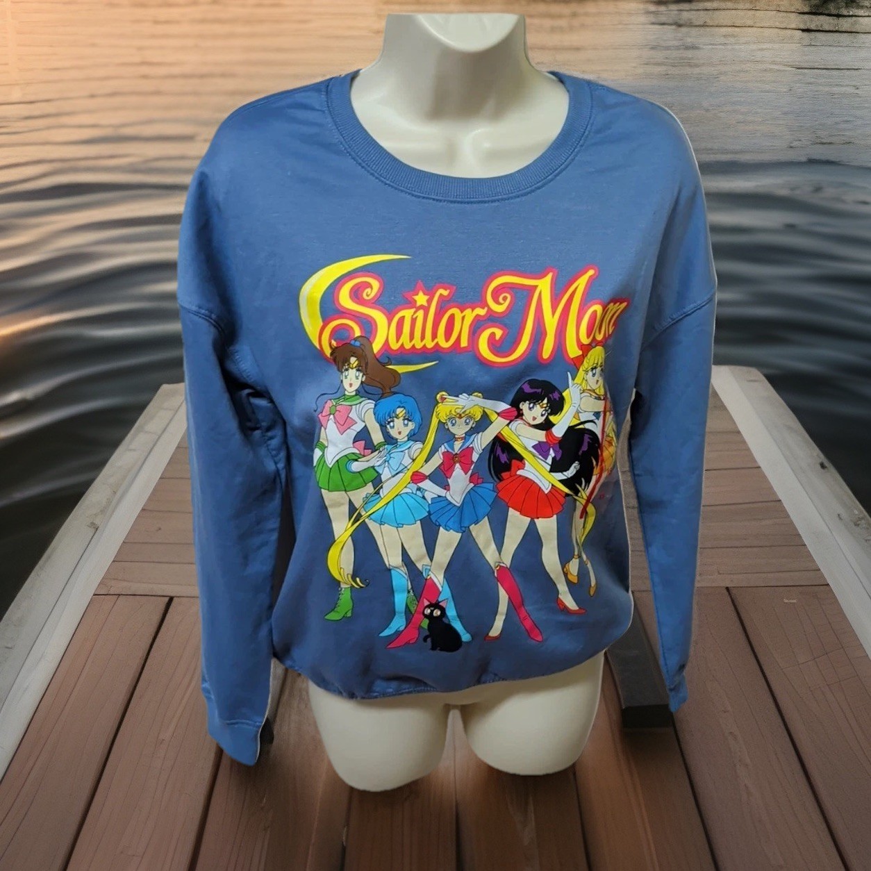 NUEVO CON ETIQUETAS Sudadera Sailor Moon Azul Anime Estampado Gráfico Cuello Redondo Para Mujer XS