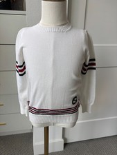 GUCCI Authentic Kids White Sweater w/ Red Blue Striped Accents Crewneck Size 4