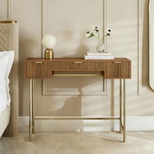 OHS Ribbed Dressing Table Engineered Wood Makeup Vanity Desk with 3 Drawers