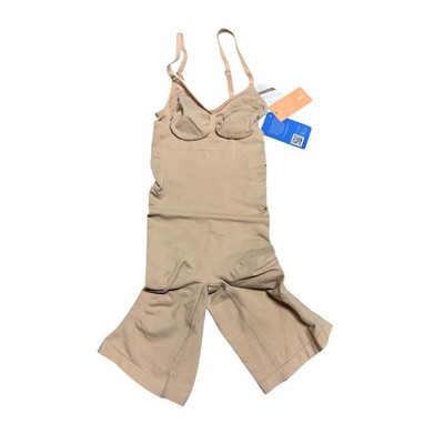 FeelinGirl Tan Nude Seamless Shapewear Bodysuit Mid-Thigh Shaper M/L NEW