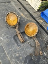 Vintage Unity Yellow Glass Fog Lights Pair Brackets Hot Rod Rat Rod Truck