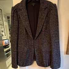Ann Taylor Black/Gray Herringbone Tweed Lined Blazer Hook Eye Size 10