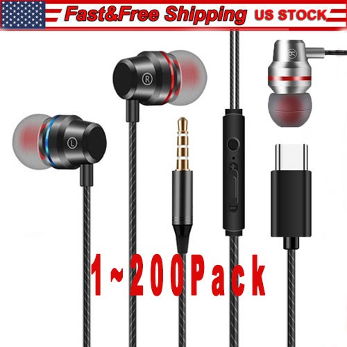 HIFI Bass Stereo Wired Earbuds Headset In-Ear Earphone Headphone 3.5mm USB-C Lot