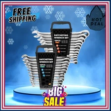 24-Piece Ratcheting Wrench Set with Rack, SAE & Metric Cr-V Wrenches