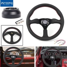 Genuine Leather 14“Steering Wheel w/Horn + Hub Adapter 170H For Dodge Chevy GM