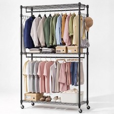 3 Tier Clothing Garment Rack Rolling Clothes Organizer Double Rails Hanging