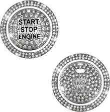 2PCS Bling Car Push Start Button Sticker, Sparkling Rhinestones Fully Protect Bu