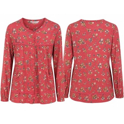 Macro Point Womens Floral Lounge Pajama Set Pink Button Front Size Large