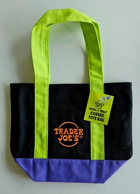 NEW Trader Joe's Trick or Treat Canvas Halloween Tote Bag Green Black Purple