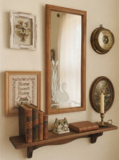 Vintage Etched Swan Accent Mirror With Wood Oak Frame 21.5 Cottage Wall Decor