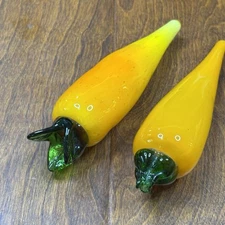 Murano style glass Vegetable 7.5" Two Carrots Handblown paper weight decor