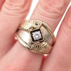 Old Pawn Sterling Silver Gold Filled Vintage C Z Feather Tribal Ring Size 11.5