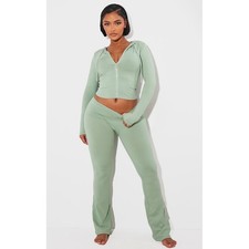 PLT SHAPE Sage Green Sculpted Foldover Waist Flare Trousers, Size 8 NWT