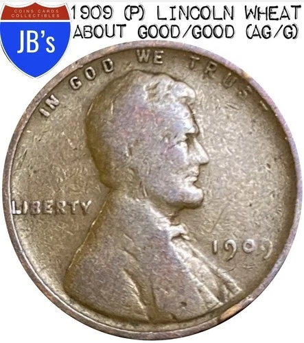 1909 (P) Lincoln Wheat Cent Penny 1c - About Good/Good (AG/G)