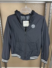 Abercrombie Kids Black Hooded Track Jacket Full Zip Lined Logo Size 13/14