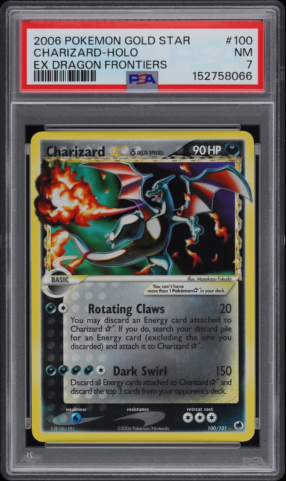 Pokemon Charizard Gold Star Holo EX Dragon Frontiers 100/101 PSA 7 view 1