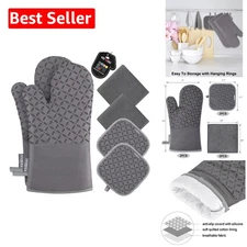 Comprehensive 6-Piece Kitchen Oven Mitt Set - Heat Resistant & Machine Washable
