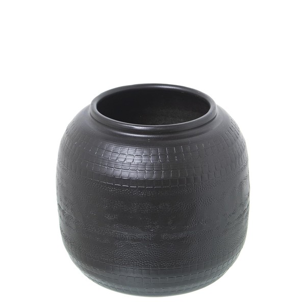 DRW Tischvase Aus Aluminium, Schwarz Geschnitzt, 16 X 16 X 15 Cm, Metall,-image