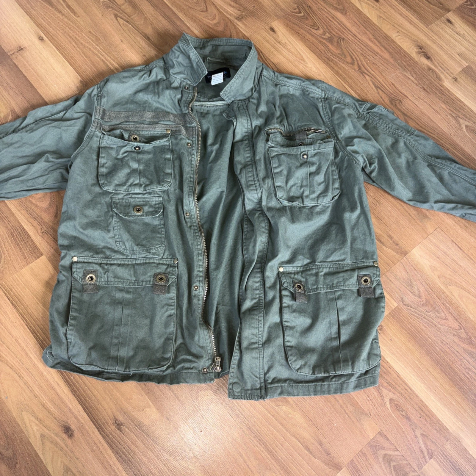 Stone Creek Mens Utility Jacket Full Zip Safari Fishing Long Sleeve Sz XLGreen