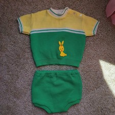 Vintage retro Sweater Knit Size 12 Months Set Green And Yellow
