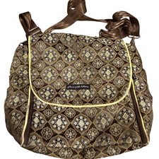 Petunia Pickle Bottom Baby Chic Diaper Bag Brown Gold Damask Brocade Messenger