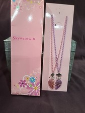 Best Friends Two Necklace Set - Pink And Purple - BFF Heart Necklace
