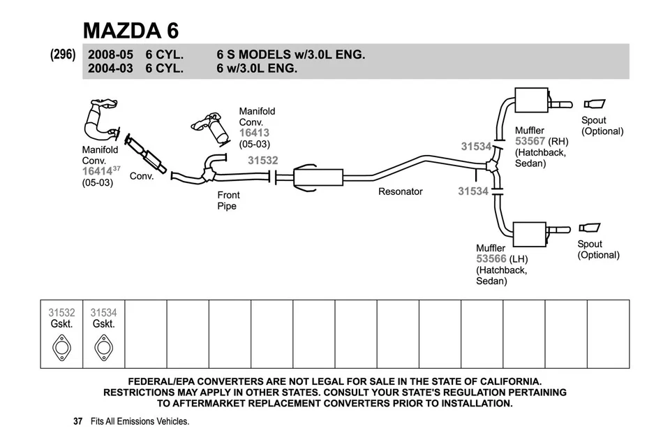 For Mazda 6 03-08 Exhaust Muffler and Pipe Assembly Quiet-Flow Stainless Steel Foto 3 de 4