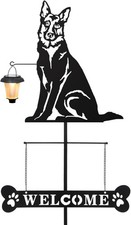 Solar German Shepherd Silhouette Dog Breed Welcome Sign with a Lantern Outdoo...