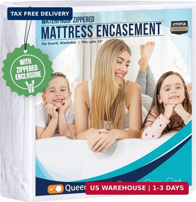 Utopia Bedding Queen Mattress Protector Zippered, 100% Waterproof Bed Bug and Du