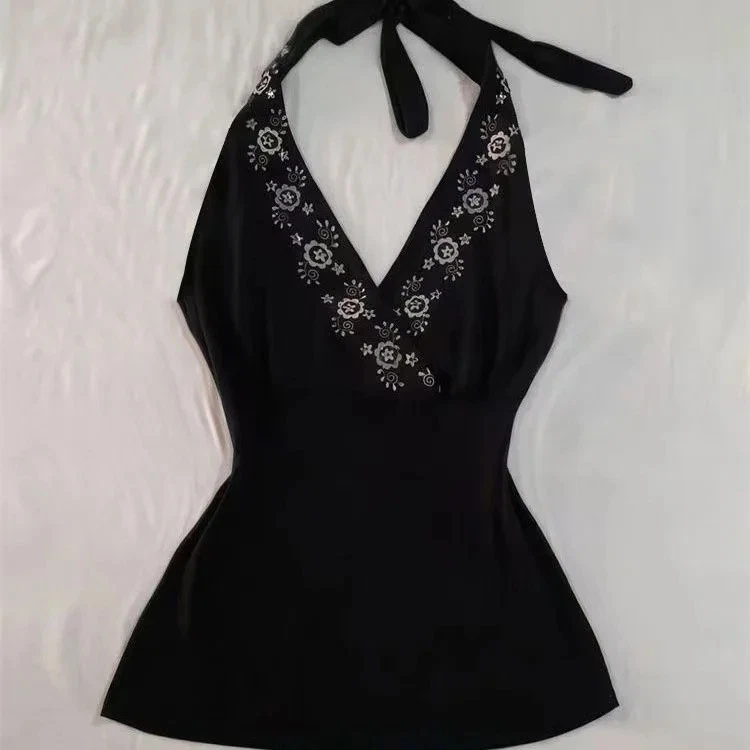 Womens Y2K Halter Tank Top Floral Embroidered Aesthetic Cami Streetwear XS-L
Opens in a new window o