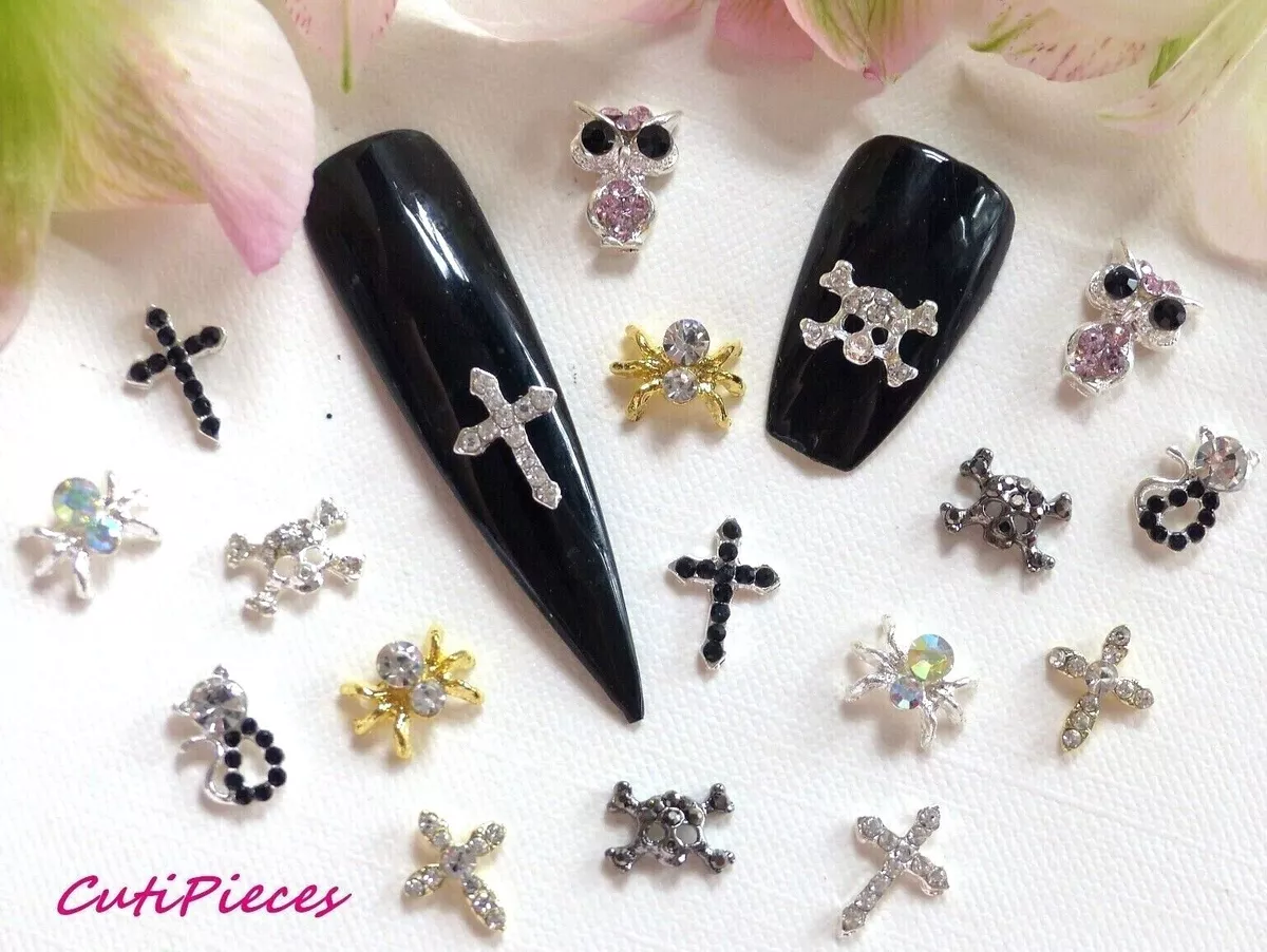 3D Alloy Nail Art Gothic Steam Punk Skull Cross Bones Rhinestone Spider Cat  Owl