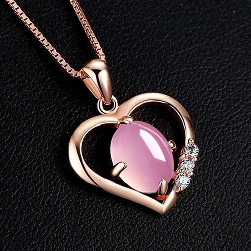 925 Sterling Silver Crystal Heart Moonstone Pendant Chain Necklace Jewellery - Picture 8 of 8
