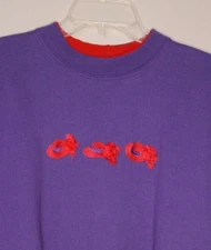 Vtg Women's XL Embroidered Purple Red Hat Society Crewneck Grandma Sweatshirt