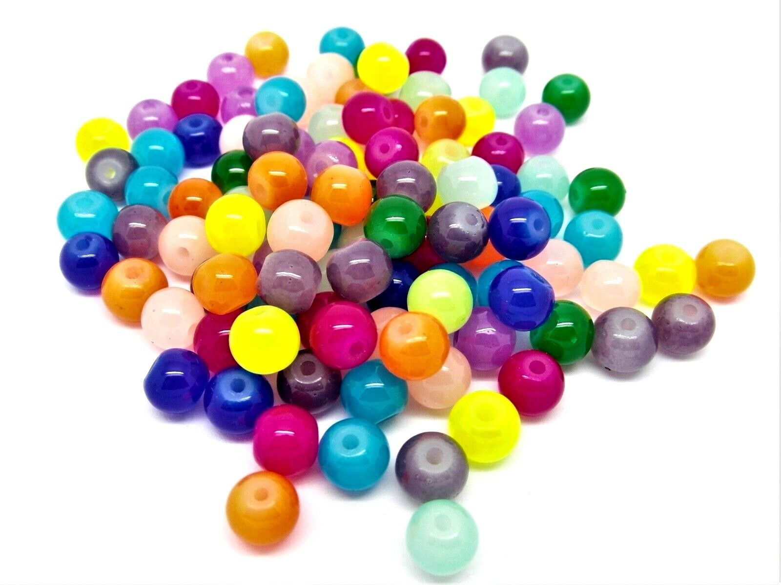 Imitation Jade 6mm Shiny Round Glass Beads 100pc Bright Beautiful Mixed Colours